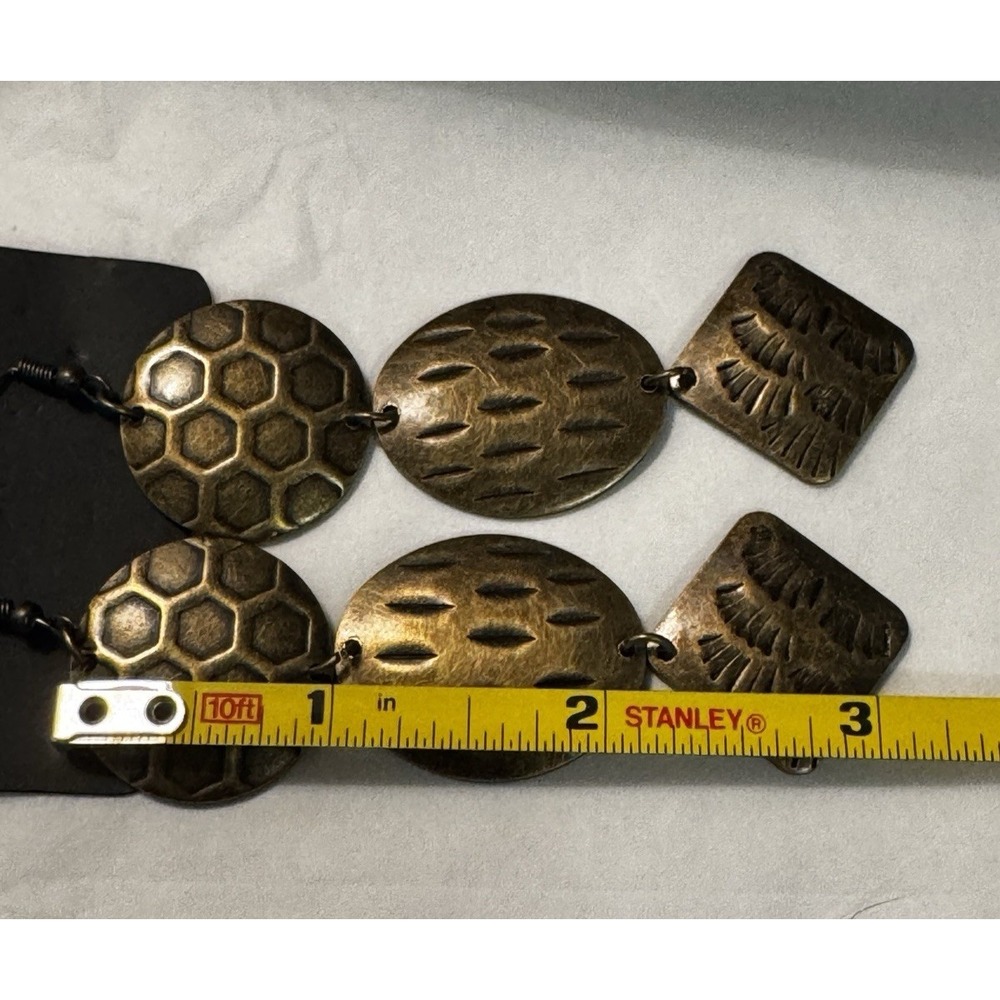 Paparazzi Antique Brass Geometric Tiered Textured Drop Dangle Earrings Honeycomb